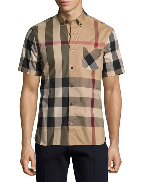 burberry dress shirt mens short sleeve|burberry men's button up shirt.